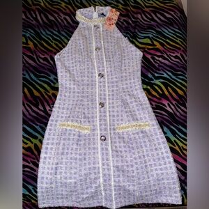 Purple Tweed Button-Down Dress